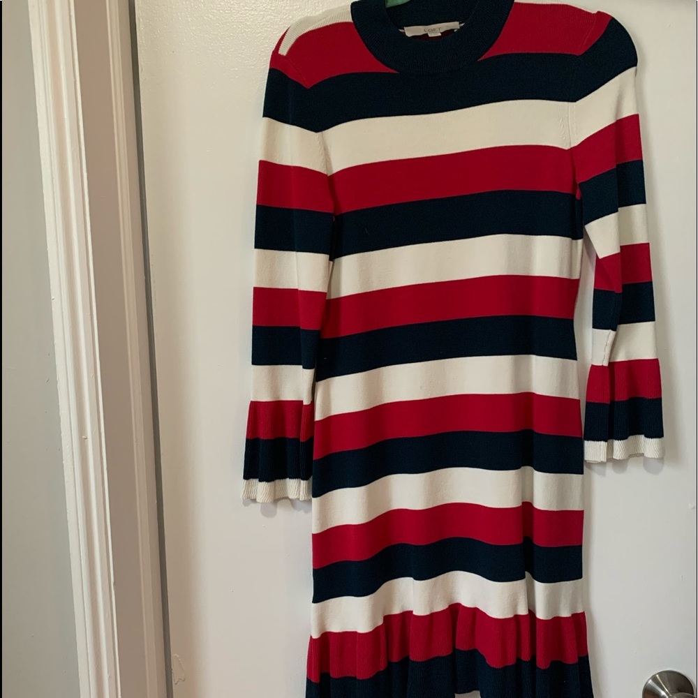 Loft striped dress with ruffle sleeve and bottom hem detail